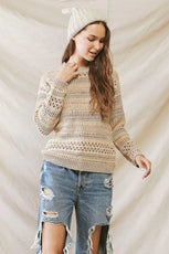 Beige Knit Crew Neck Long Sleeve Sweater /2-3-1 - Puritific