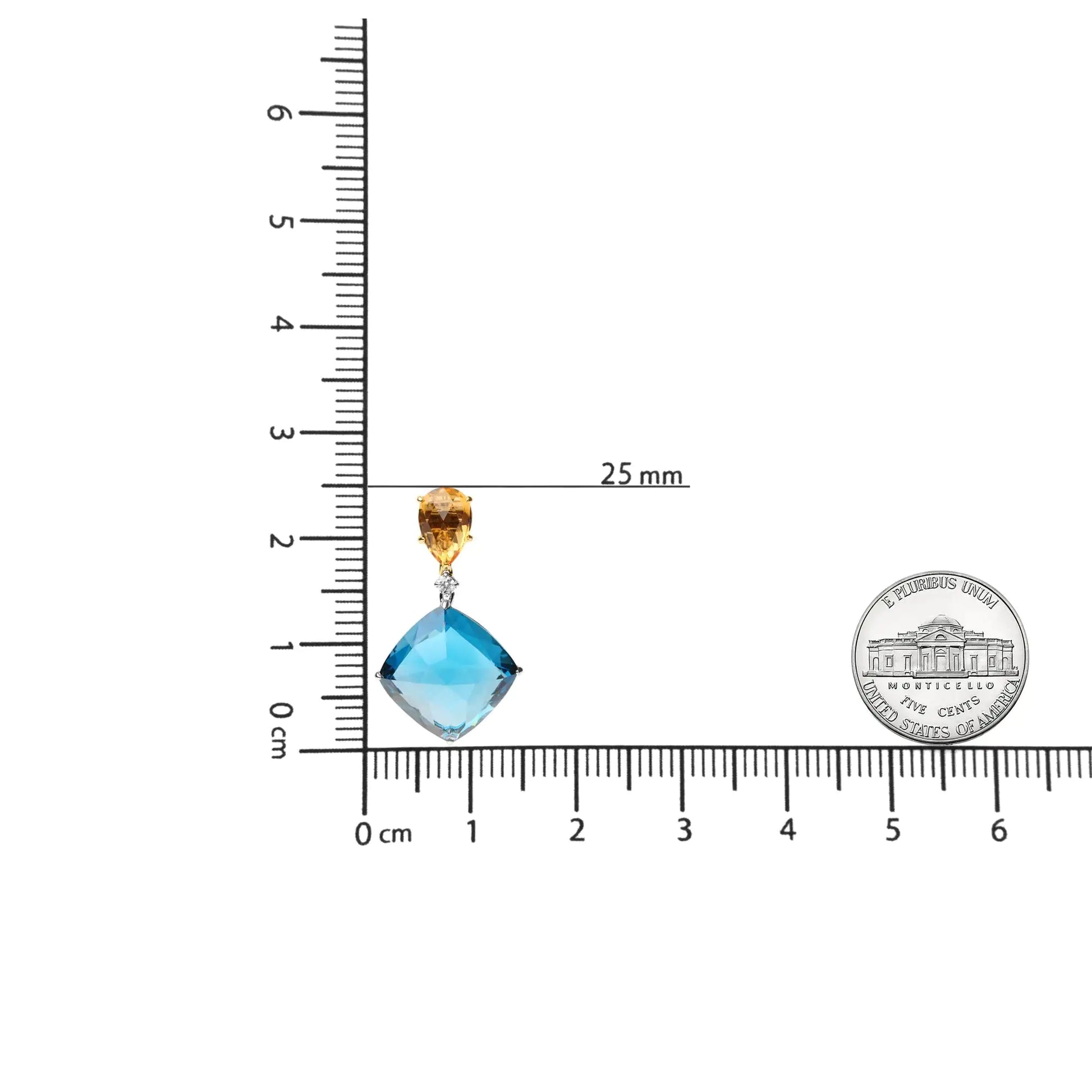 18K White and Yellow Gold 1/6 Cttw Diamond with Pear Cut Yellow Citrine and 20mm Cushion Cut Blue Topaz Gemstone Dangle Earrings (G-H Color, SI1-SI2 Clarity) - Puritific