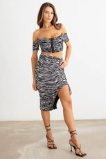 Animal Print Mesh Ruched Crop Top & High Waist Skirt Set - Puritific