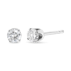 AGS Certified 14K White Gold 1.0 Cttw 4-Prong Set Brilliant Round-Cut Solitaire Diamond Push Back Stud Earrings (F-G Color, SI2-I1 Clarity) - Puritific