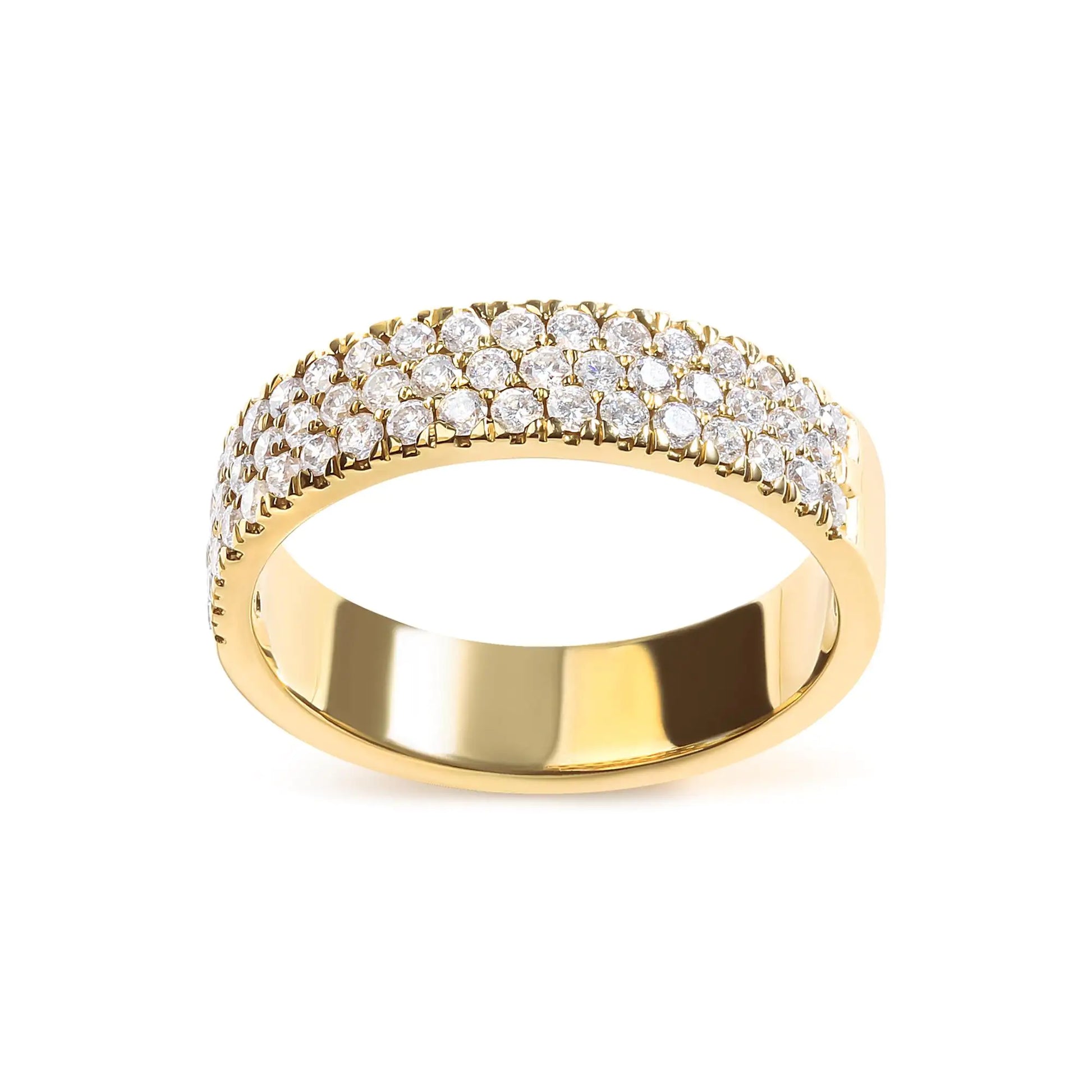 14K Yellow Gold Pave Set 3/4 cttw Multi Row Diamond Band Ring (H-I Color, SI2-I1 Clarity) - Puritific