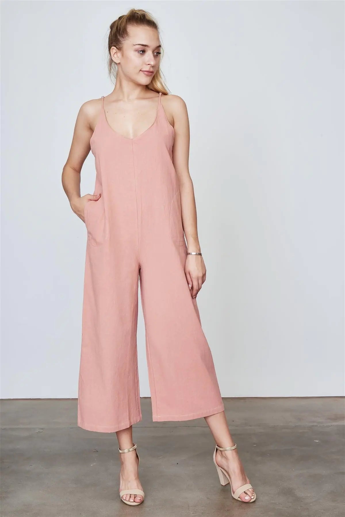 Boho Dust Coral Sleeveless Wide Leg Loose Jumpsuit /3-2-1 - Puritific