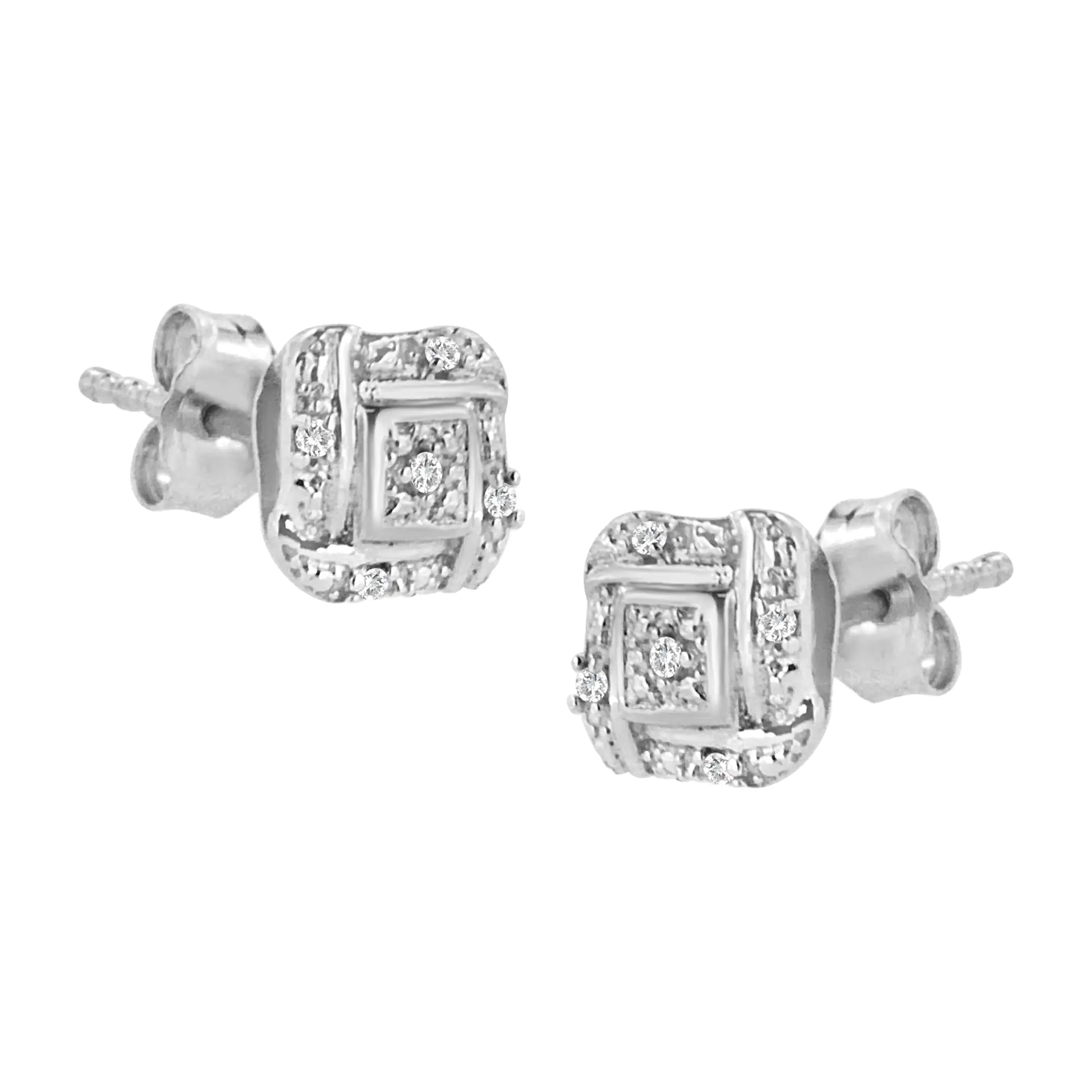 Sterling Silver Round Cut Diamond Square Stud Earrings (0.04 cttw, H-I Color, I2-I3 Clarity) - Puritific