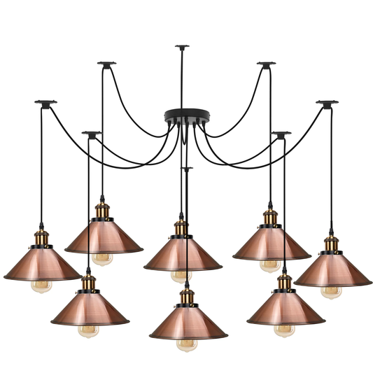 8Way spider Light E27 Pendant Light Cone lamp shade adjustable cable with swag hook~5136-0