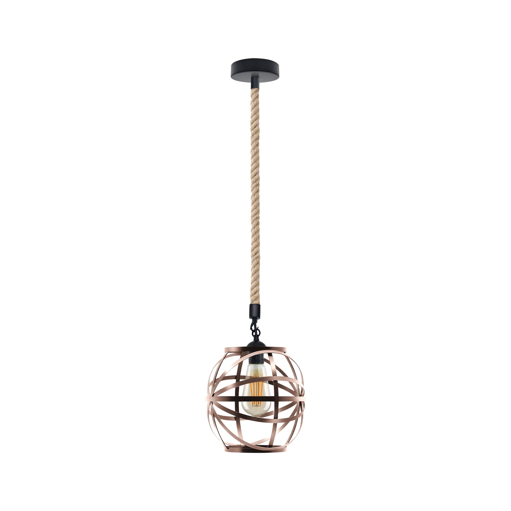 Single Ceiling Hemp Rope Hanging Pendant light with Bulb Guard wire cage light~5089-6