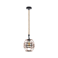 Single Ceiling Hemp Rope Hanging Pendant light with Bulb Guard wire cage light~5089-6