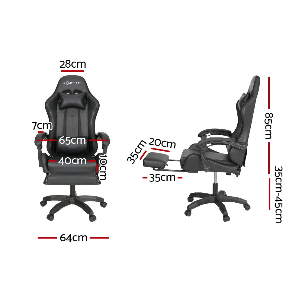 Artiss 6 Point Massage Gaming Office Chair 7 LED Footrest Black-1