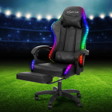 Artiss 6 Point Massage Gaming Office Chair 7 LED Footrest Black-4