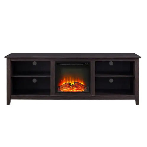 Modern Transitional Wood Fireplace TV Stand For TVs With 2 Shelves