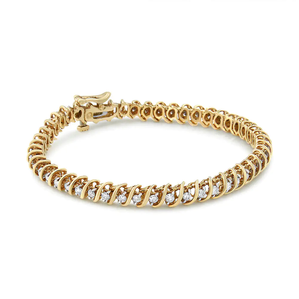 14K Yellow Gold 2.0 Cttw Prong Set Round Brilliant Diamond S Link Tennis Bracelet (I-J Color, I1-I2 Clarity) - 7" - Puritific