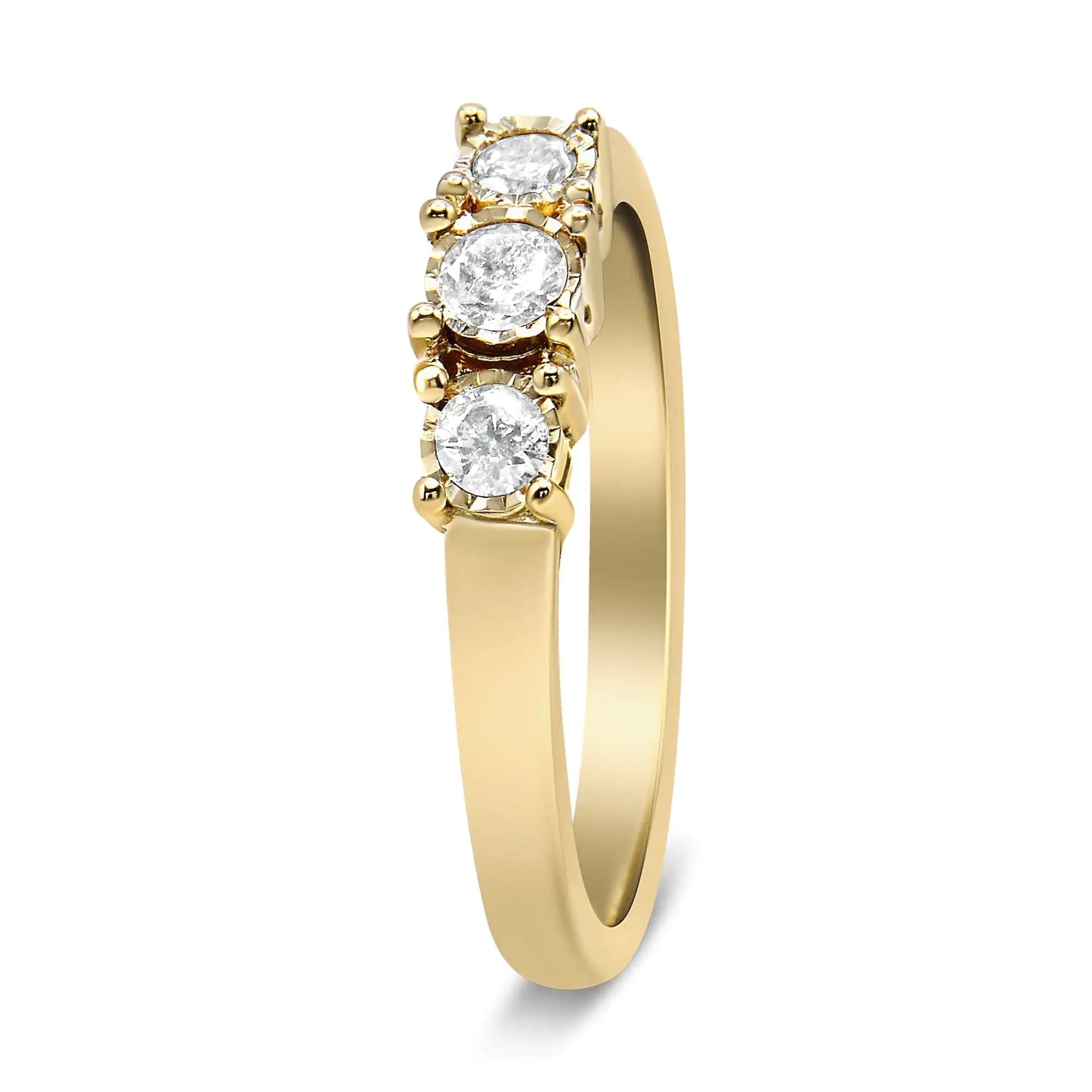 14K Yellow Gold Plated .925 Sterling Silver 1/4 Cttw Diamond 3 Stone Illusion Plate Ring (J-K Color, I1-I2 Clarity) - Puritific