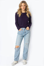 Purple Flannel Waffle Knit Long Sleeve Top