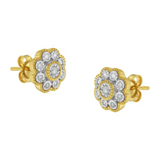 14K Yellow Gold Plated .925 Sterling Silver 1/6 Cttw Miracle-Plate Set Diamond Floral Stud Earrings (I-J Color, I2-I3 Clarity) - Puritific