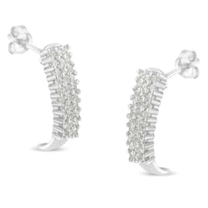 Sterling Silver Rose Cut Diamond J Shape Hoop Earrings (1 cttw, I-J Color, I2-I3 Clarity) - Puritific