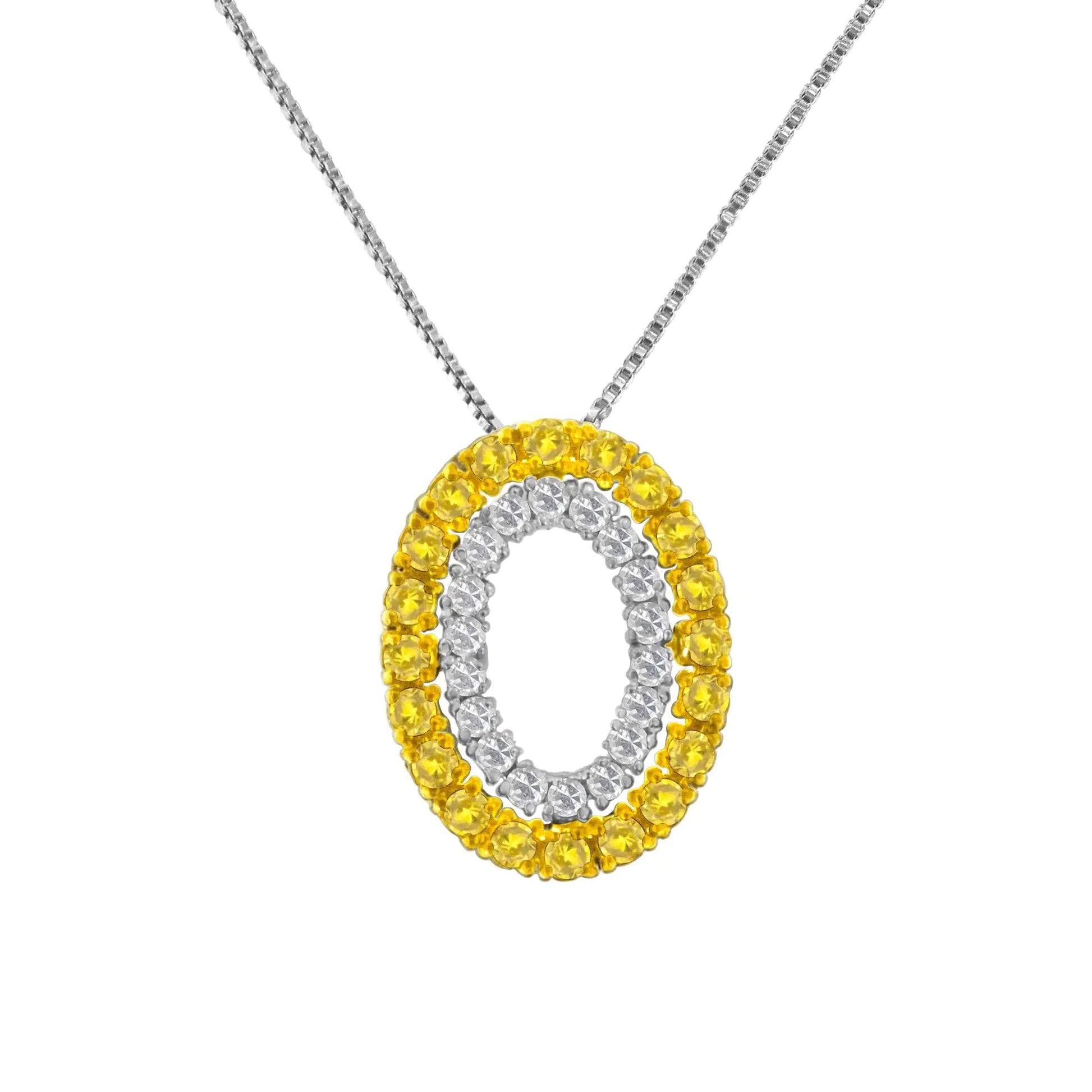 14K Yellow Gold Plated .925 Sterling Silver 1/2 Cttw Color Treated Diamond Double Oval Shape 18" Pendant Necklace (Yellow Color, I2-I3 Clarity) - Puritific