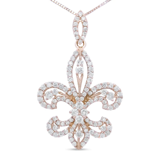 14K Yellow Gold 1.00 Cttw Round Diamond Fleur De Lis 18" Pendant Necklace (H-I Color, SI2-I1 Clarity) - Puritific