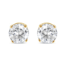 14K Yellow Gold 1/3 Cttw Round Brilliant-Cut Near Colorless Diamond Classic 4-Prong Stud Earrings (J-K Color, I1-I2 Clarity) - Puritific