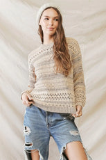 Beige Knit Crew Neck Long Sleeve Sweater /2-3-1 - Puritific