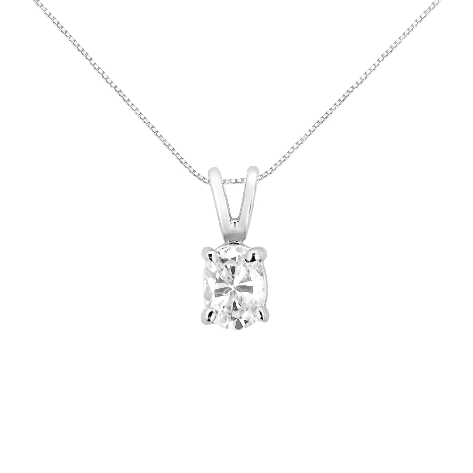 AGS Certified 14K White Gold 1/3 cttw Diamond Oval 18" Pendent Necklace (H-I Color, VS1-VS2 Clarity) - Puritific