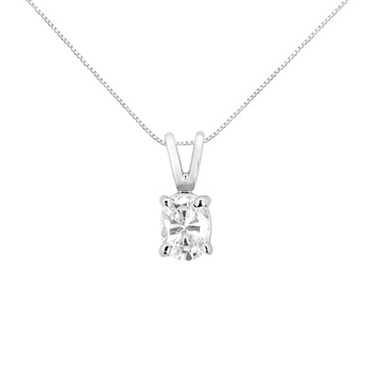 AGS Certified 14K White Gold 1/3 cttw Diamond Oval 18" Pendent Necklace (H-I Color, VS1-VS2 Clarity) - Puritific