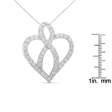 14KT White Gold 1 cttw Diamond Heart Ribbon Pendant Necklace (H-I, I1-I2) - Puritific