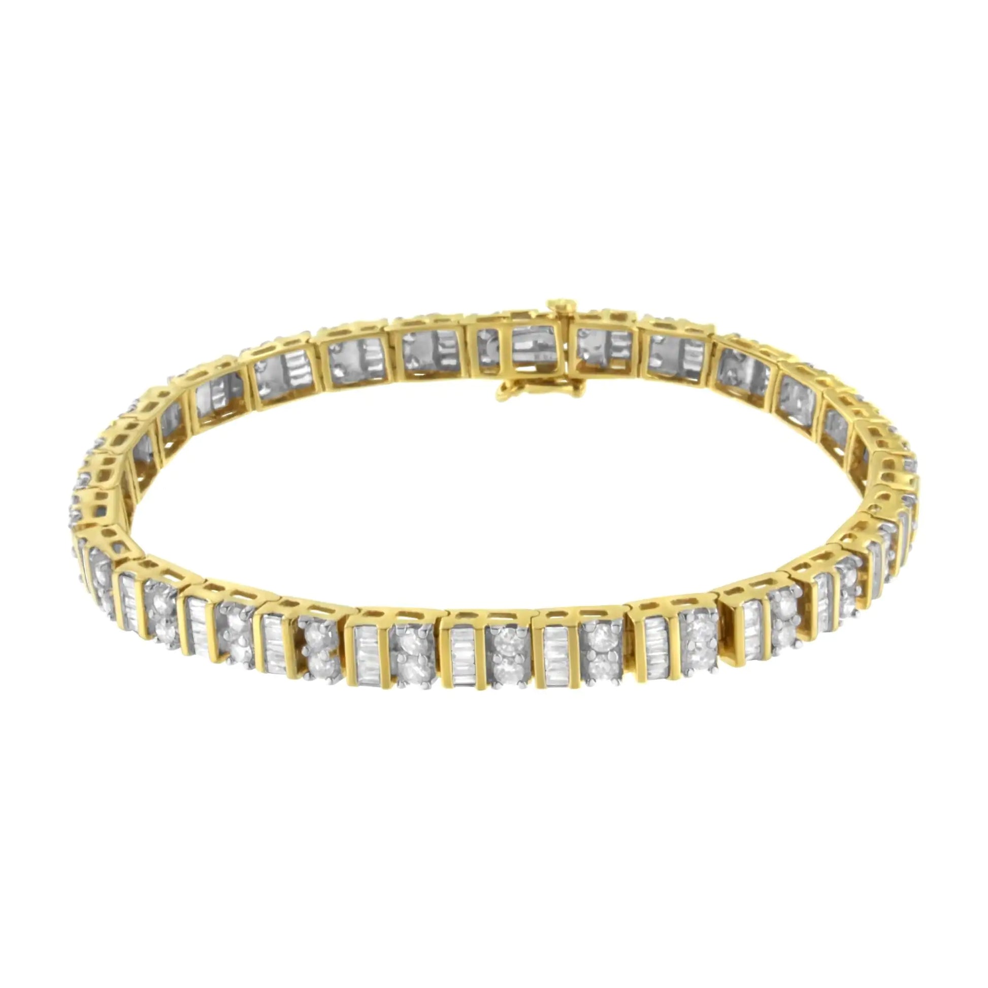 14KT Yellow Gold 4.0 Cttw Baguette & Round Brilliant-Cut Diamond Channel & Prong-Set Tennis Bracelet (H-I Color, SI2-I1 Clarity) - 7" - Puritific