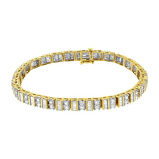 14KT Yellow Gold 4.0 Cttw Baguette & Round Brilliant-Cut Diamond Channel & Prong-Set Tennis Bracelet (H-I Color, SI2-I1 Clarity) - 7