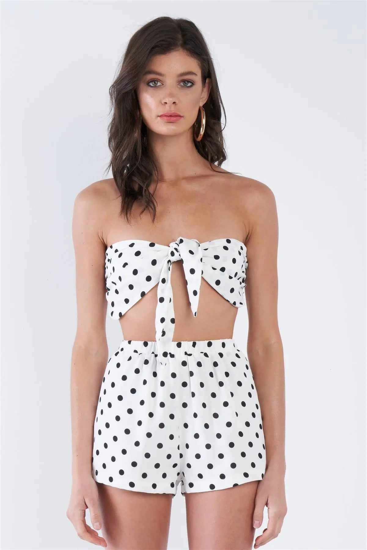 Off-White Black Polkadot Bandeau & Mini Chic Shorts Set  /3-2-1