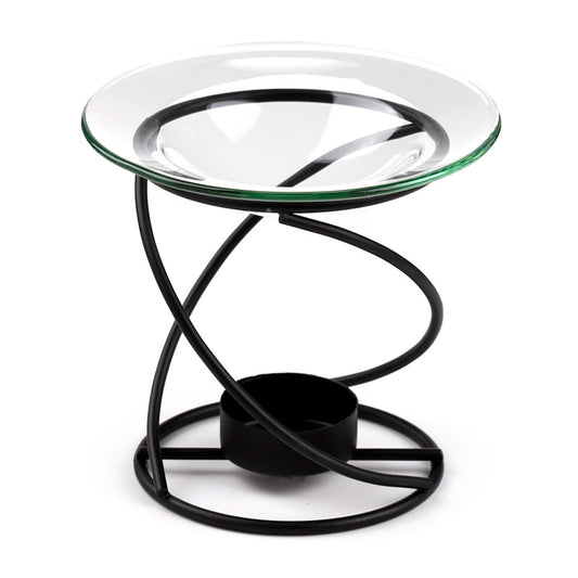 Thin Spiral Black Metal Oil & Wax Burner with Glass Dish OB100-0