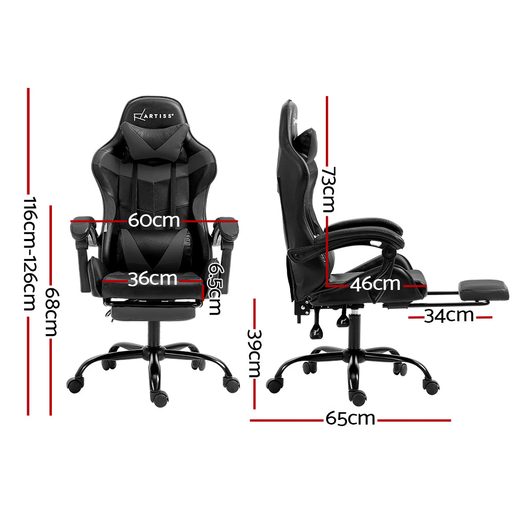 Artiss Gaming Office Chair Executive Computer Leather Chairs Footrest Grey-1