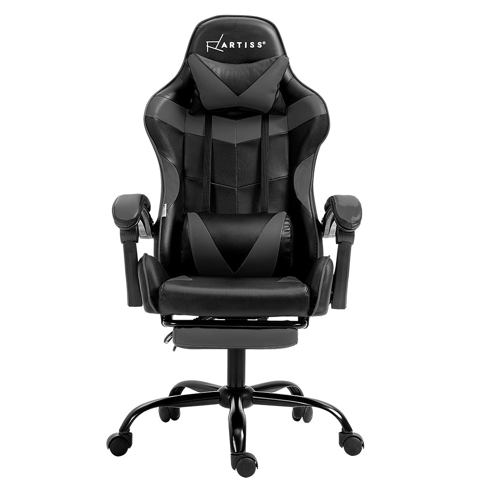 Artiss Gaming Office Chair Executive Computer Leather Chairs Footrest Grey-2