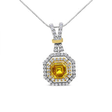 18K White and Yellow Gold 1.75 Cttw Lab Grown Treated Yellow Asscher Center Diamond Halo 18