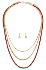 3 Layer Assorted Chain Necklace Small Ball Earring Set - Puritific