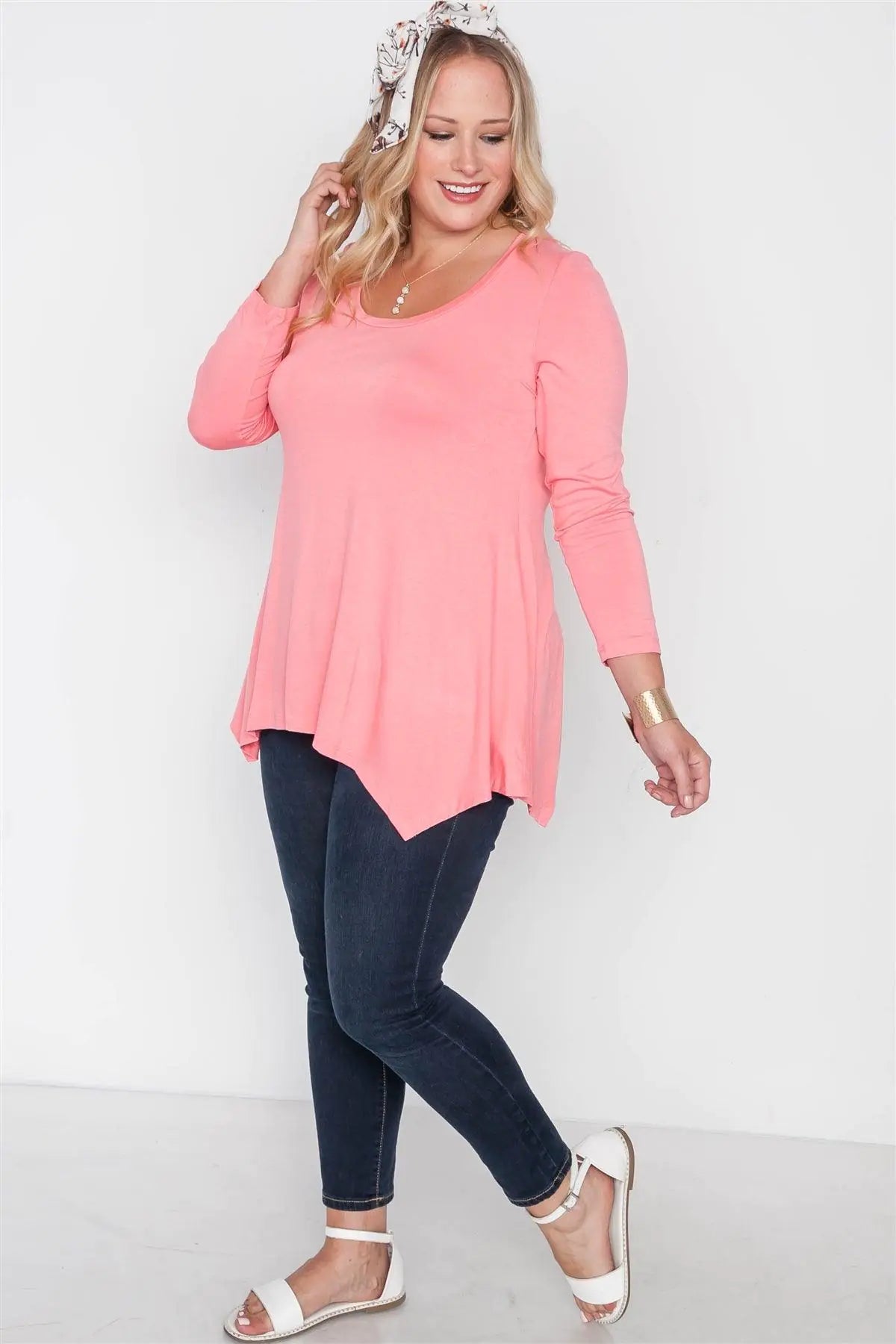 Plus Size Coral Long Sleeve Basic Top