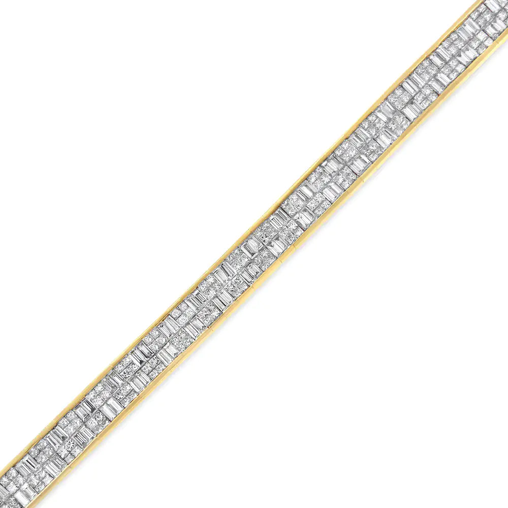 Classic 14K Yellow Gold Baguette and Princess Cut Diamond Eternity Bracelet (8 5/8 cttw, G-H Color, VS2-SI1 Clarity) - Puritific