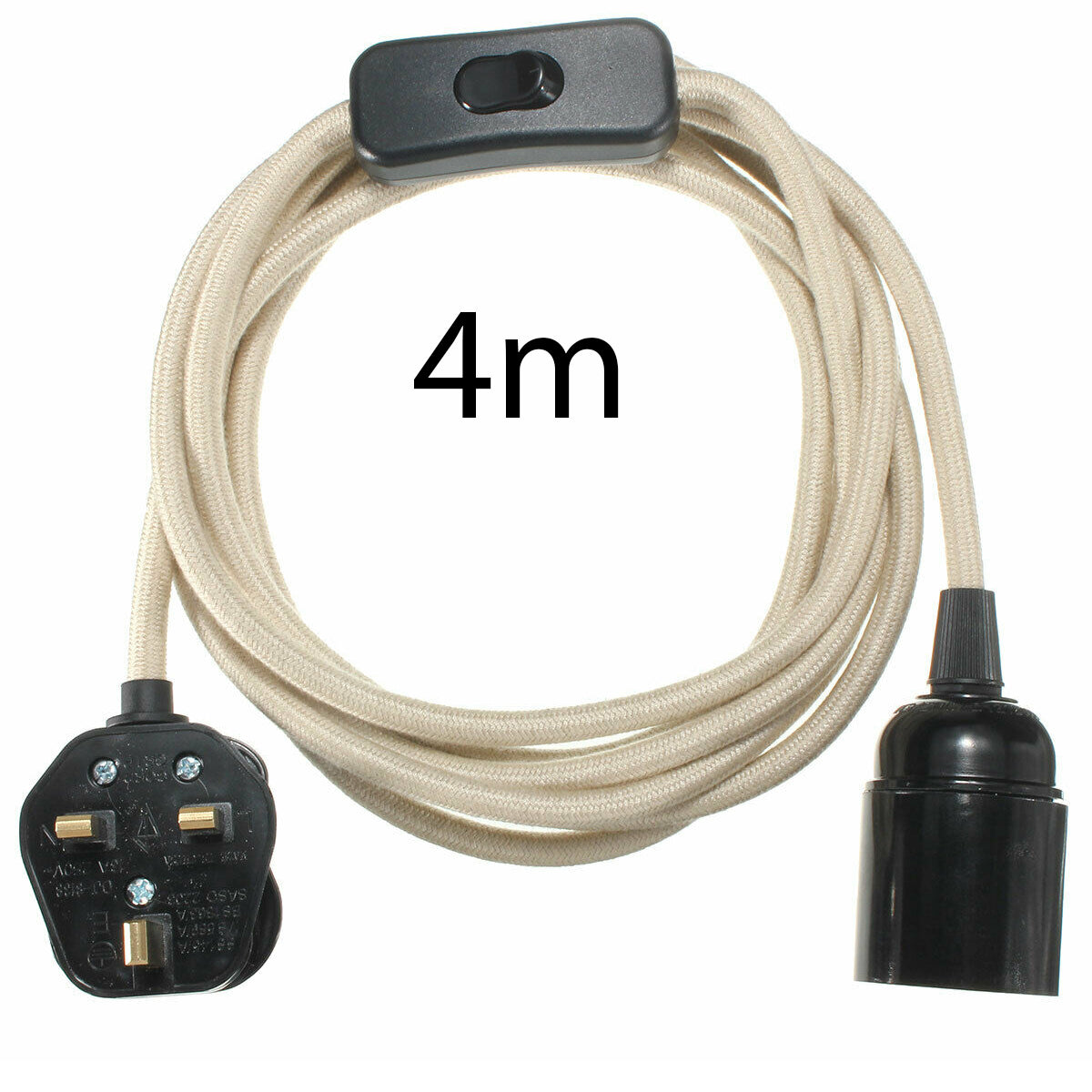 4m Fabric Flex Cable Plug In Pendant Lamp Set With Bulb Holder ~1497-17