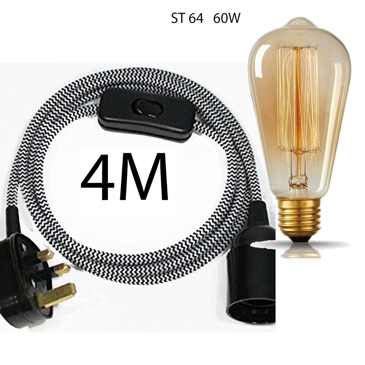 4m Fabric Flex Cable Plug In Pendant Lamp Set With Bulb Holder ~1497-4