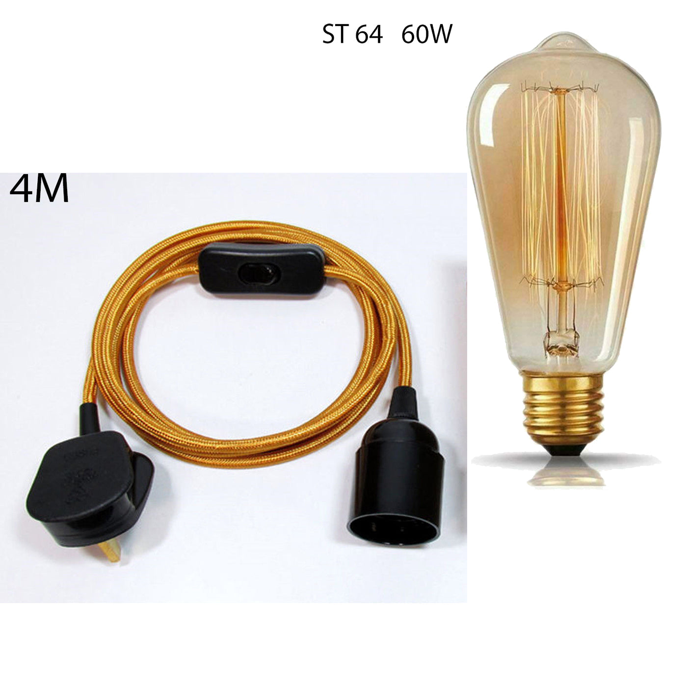 4m Fabric Flex Cable Plug In Pendant Lamp Set With Bulb Holder ~1497-8