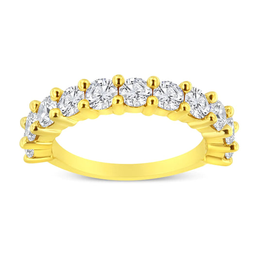 14K Yellow Gold Plated .925 Sterling Silver 1.00 Cttw Round-Cut Diamond 11 Stone Wedding Band Ring (J-K Color, I1-I2 Clarity) - Puritific