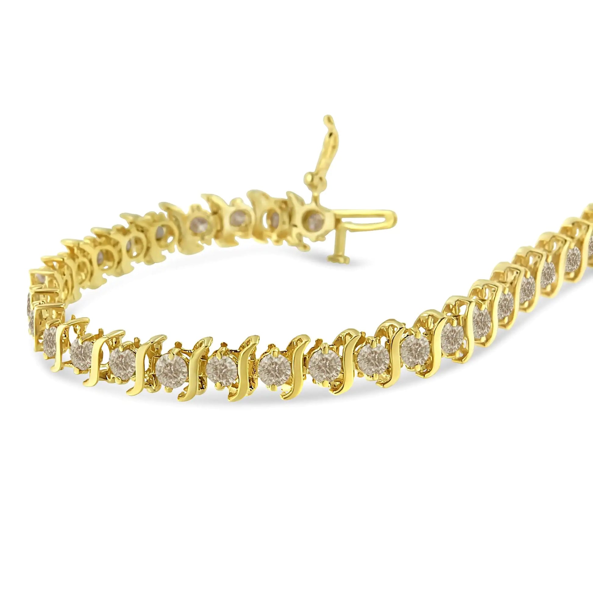 14K Yellow Gold-Plated .925 Sterling Silver 6.0 cttw Classic Round-Cut Diamond "S" Link Bracelet (J-K Color, I1-I2 Clarity) - Size 7.5" - Puritific