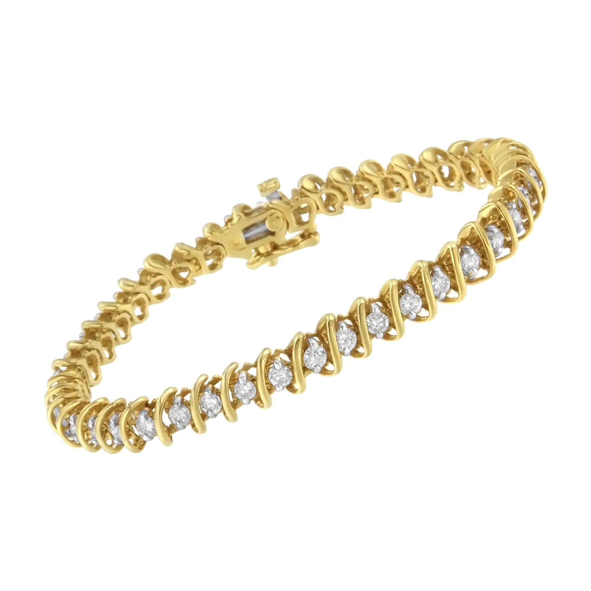 14KT Yellow Gold Diamond S-Link Tennis Bracelet (3 cttw, I-J Color, I1-I2 Clarity) - Puritific