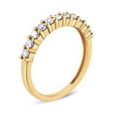 14K Yellow Gold Plated .925 Sterling Silver 1/2 cttw Shared Prong Set Brilliant Round-Cut Diamond 11 Stone Band Ring (J-K Color, SI2-I1 Clarity) - Puritific