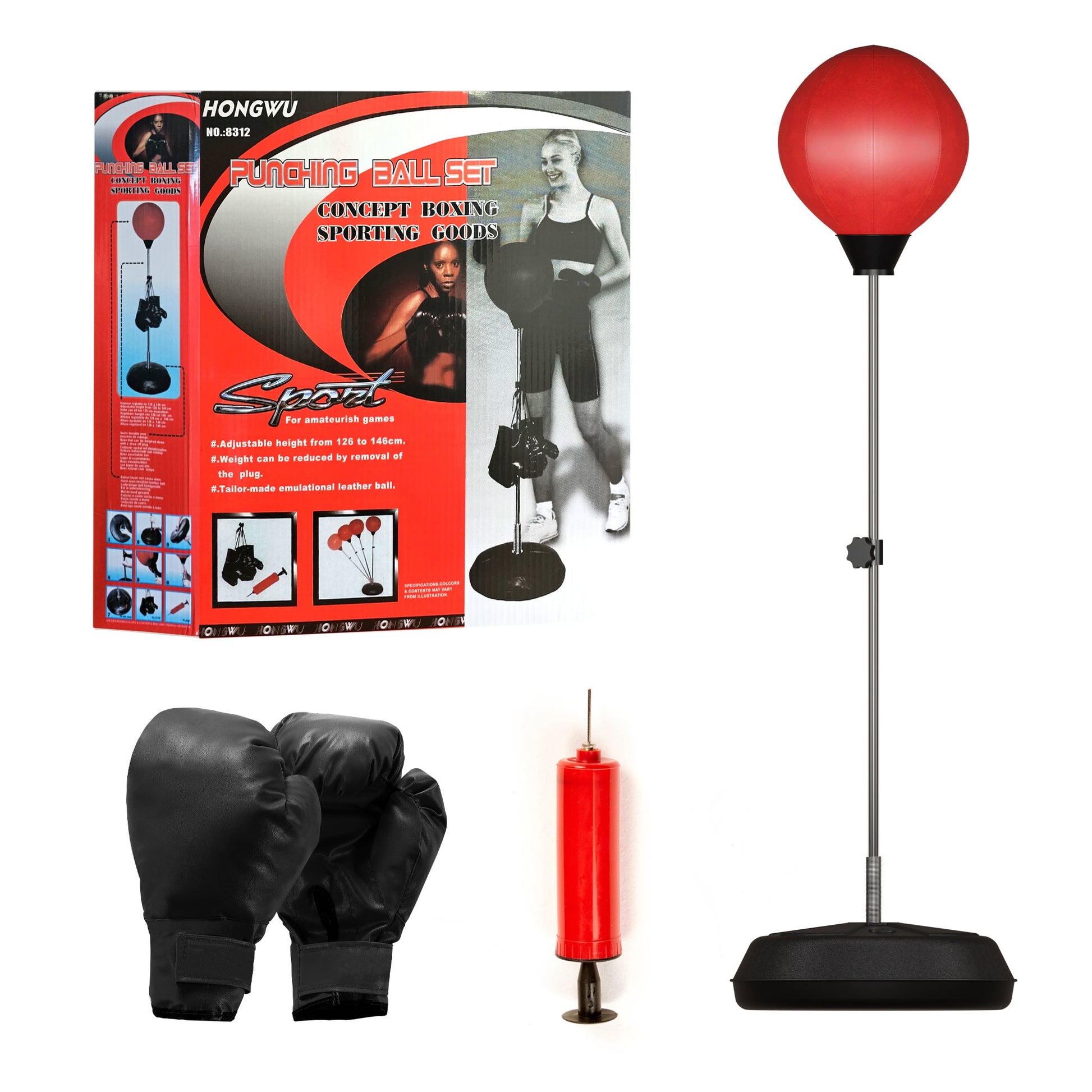 Adults Punching Set Free Standing Boxing Ball with Gloves Air Pump ~ 5459-1