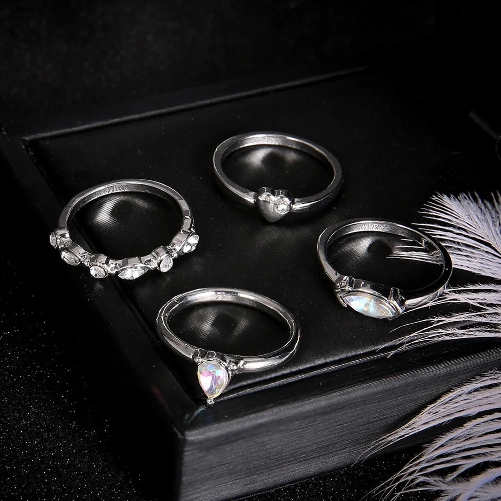 Classic Silver Crystal Heart Ring Set - Puritific