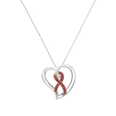 14KT Rose Gold and Sterling Silver Heart Pendant Necklace with Created Pink Sapphires - Puritific