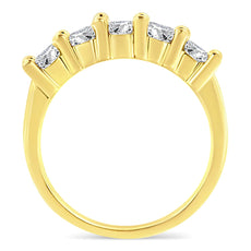 14K Yellow Gold Plated .925 Sterling Silver 1.0 Cttw Shared Prong-set Round Diamond 5 Stone Band Ring (J-K Color, I1-I2 Clarity) - Puritific