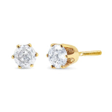 AGS Certified 2.00 Cttw Round Brilliant-Cut Diamond 14K Yellow Gold 6-Prong-Set Solitaire Stud Earrings with Screw Backs (J-K Color, I1-I2 Clarity) - Puritific