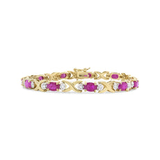 14K Yellow Gold 1/4 Cttw Diamond and Oval Red Ruby Alternating X Link Bracelet (I-J Color, I3 Clarity) - Puritific