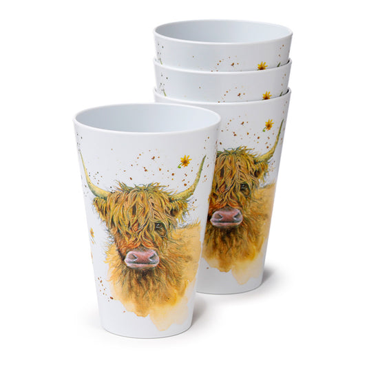 Recycled RPET Set of 4 Picnic Cups - Jan Pashley Highland Coo Cow RPCUP05-0