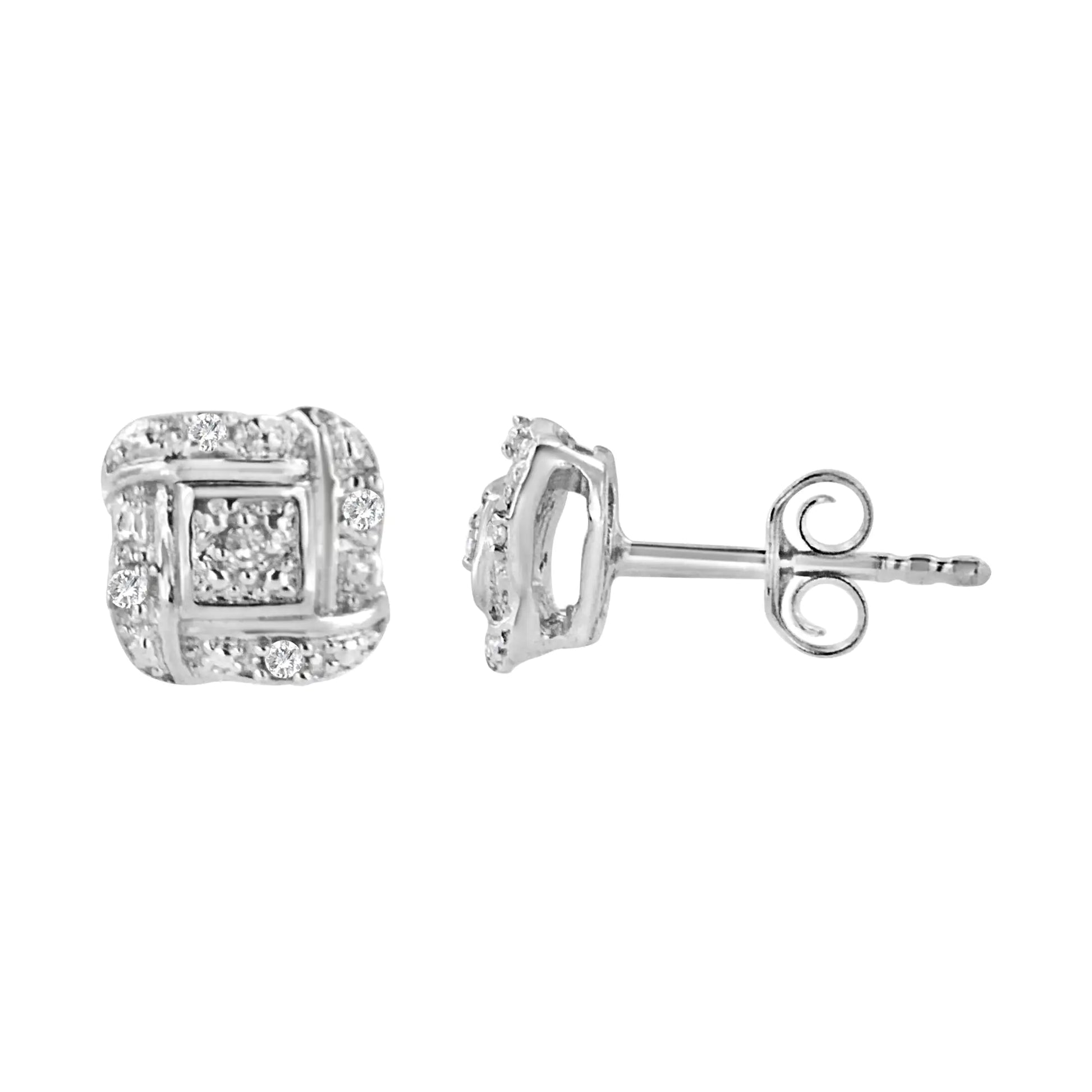 Sterling Silver Round Cut Diamond Square Stud Earrings (0.04 cttw, H-I Color, I2-I3 Clarity) - Puritific